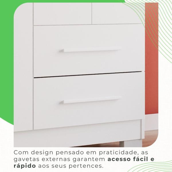 Imagem de Guarda Roupa 3 Portas 2 Gavetas MDP Pés e com Espelho Branco