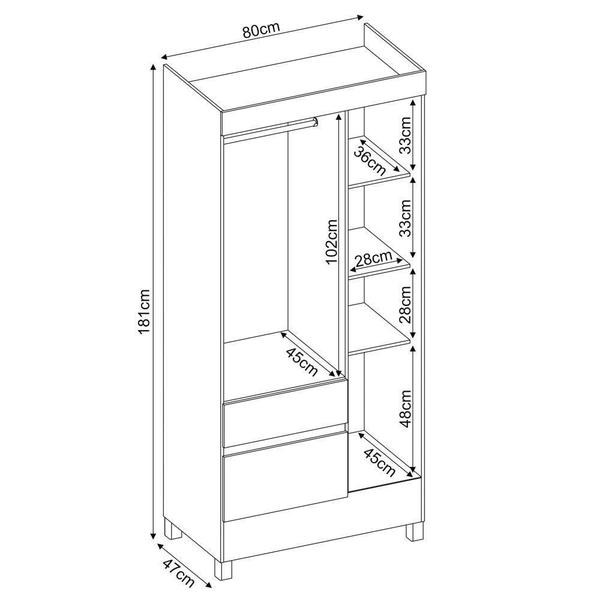 Imagem de Guarda Roupa 3 Portas 2 Gavetas Wind Ebano Touch