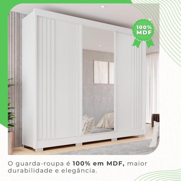 Imagem de Guarda Roupa 3 Portas 4 Gavetas MDF com Pés c Espelho Branco