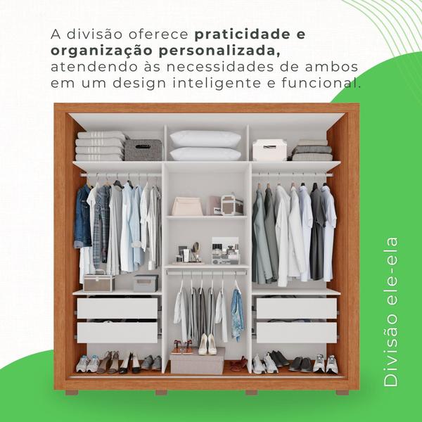 Imagem de Guarda Roupa 3 Portas 4 Gavetas MDP Pés e Espelho Cinamomo