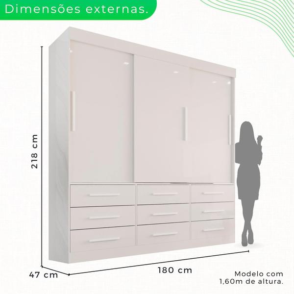 Imagem de Guarda Roupa 3 Portas 9 Gavetas MDP Branco