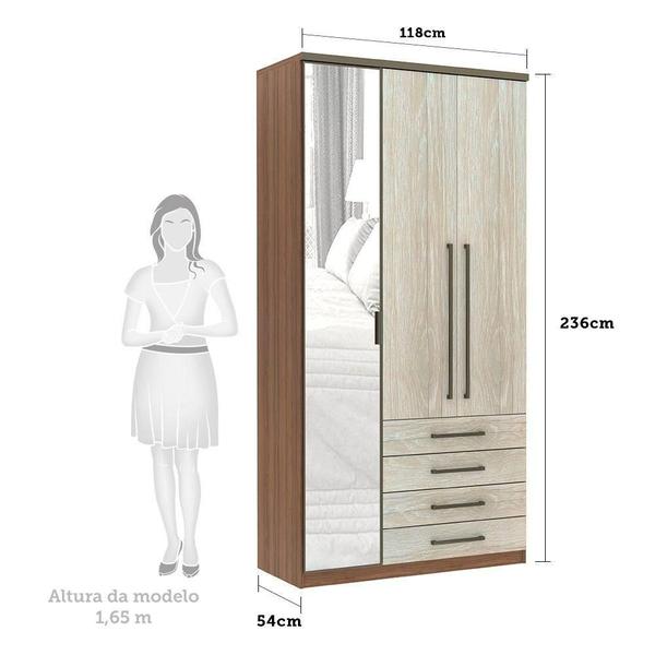 Imagem de Guarda Roupa 3 Portas Alumínio 118cm Vanilla Com Legno Crema