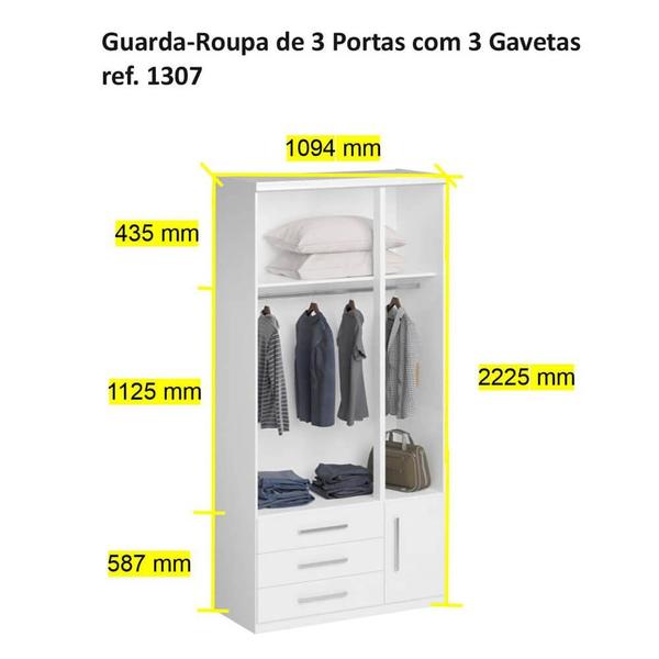 Imagem de Guarda-Roupa 3 Portas com Sapateira 1307 Ilan Castanho