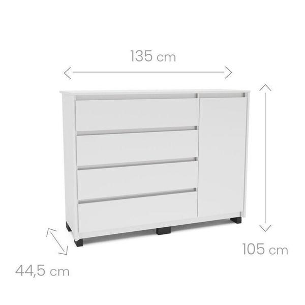 Imagem de Guarda-Roupa 3 Portas de Correr Coimbra Cômoda 4 Gavetas 1 Porta 2 Mesas de Cabeceira 3 Gavetas Branco