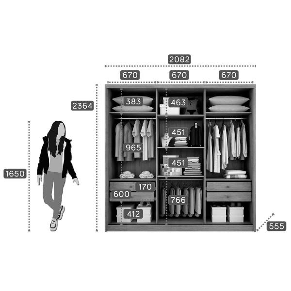 Imagem de Guarda Roupa 3 Portas  de Correr e 4 Gavetas c/ Espelho Arezzo Plus Cumaru - Novo Horizonte