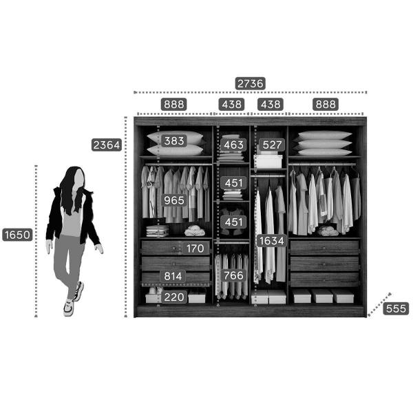 Imagem de Guarda Roupa 3 Portas  de Correr e 6 Gavetas c/ Espelho Sollo Plus Cumaru - Novo Horizonte