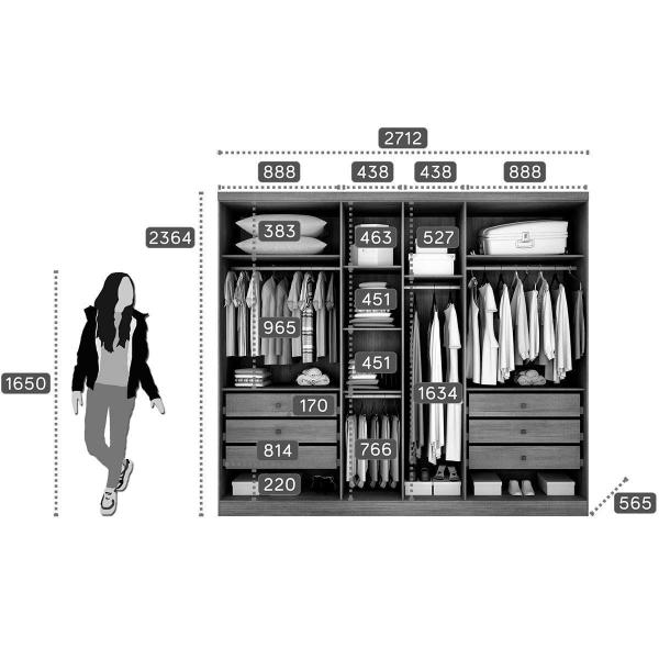 Imagem de Guarda Roupa 3 Portas  de Correr e 6 Gavetas Toulon Cumaru - Novo Horizonte