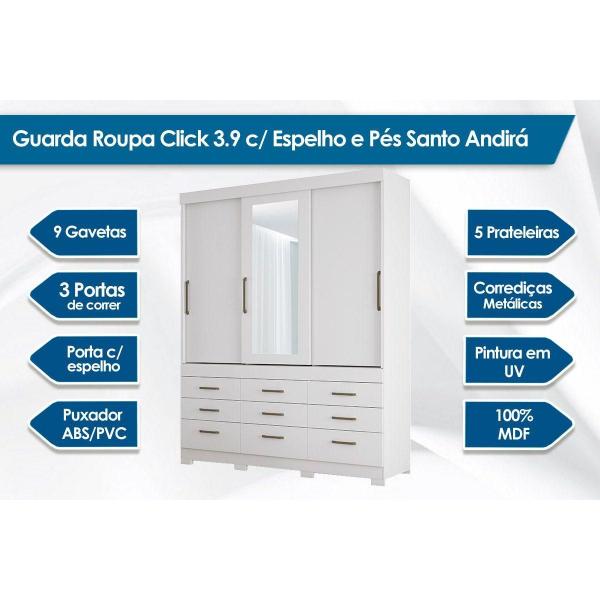 Imagem de Guarda Roupa 3 Portas de Correr e 9 Gavetas c/ Espelho e Pés Click 3.9 Jatoba/Grafitte - Santos Andirá