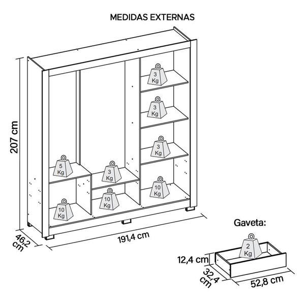 Imagem de Guarda Roupa 3 Portas De Espelho Com 4 Gavetas Pés New Glass