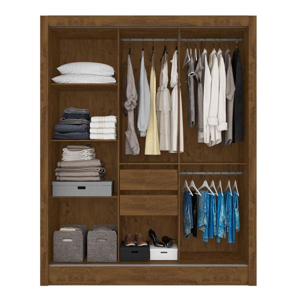 Imagem de Guarda Roupa 3 Portas Deslizantes com Espelho Bolívia Castanho Wood Baunilha 981391 Moval