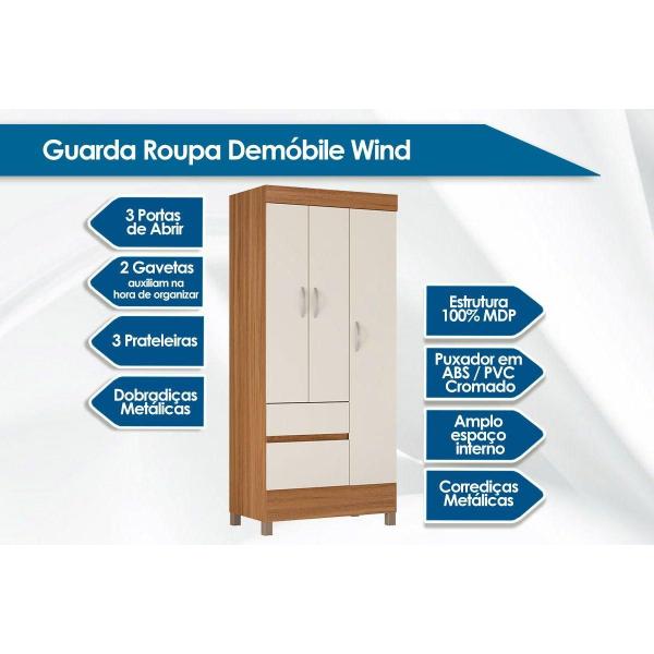 Imagem de Guarda Roupa 3 Portas  e 2 Gavetas Wind Ébano - Demóbile