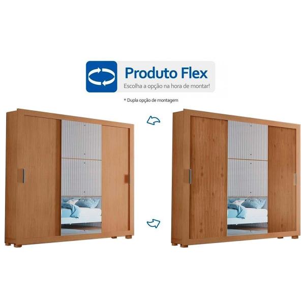 Imagem de Guarda Roupa 3 Portas Veneza Luxo de Correr e 4 Gavetas c/ Pés Naturale-Naturale Ripado-Flex - Rufato