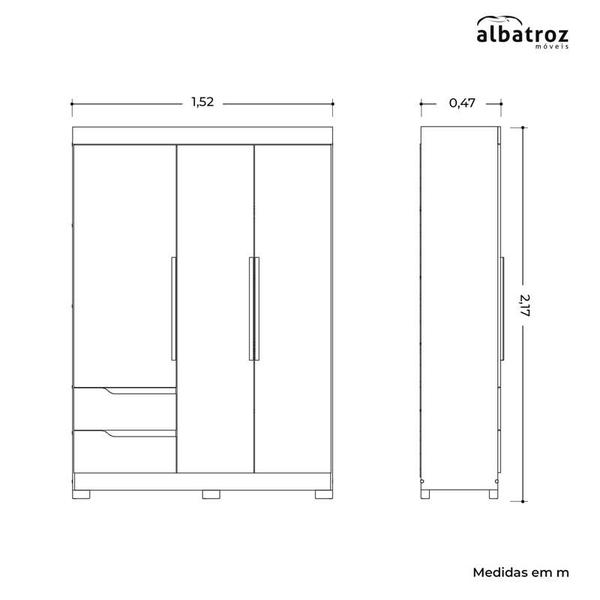 Imagem de Guarda Roupa 3 Portas Vivacce Solteiro com Espelho Nature / Titanium  - Albatroz