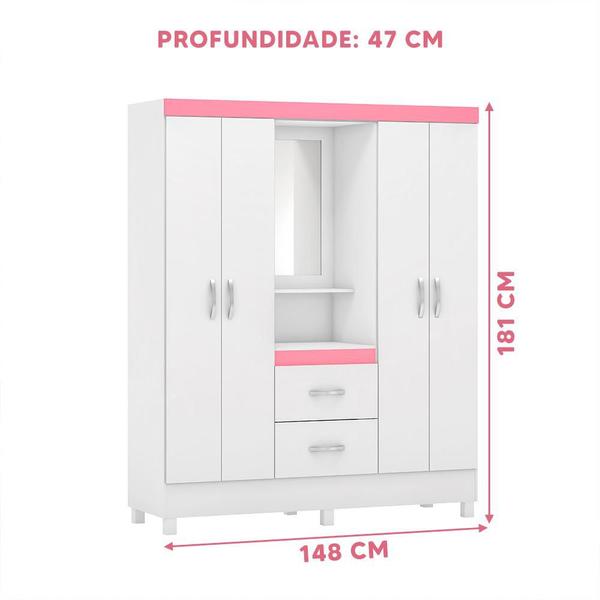 Imagem de Guarda Roupa 4 Portas 2 Gavetas Froid Capelinha Branco/Rosa Flex Shop Jm