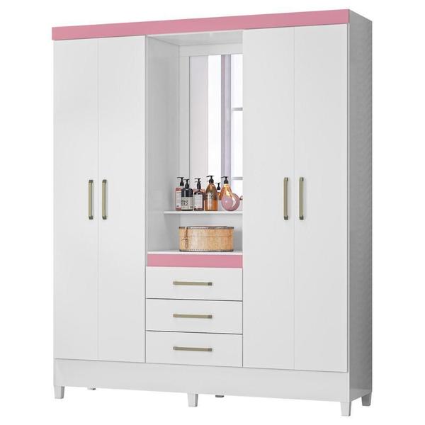 Imagem de Guarda Roupa 4 Portas 3 Gavetas Persia Branco/Rosa/Branco