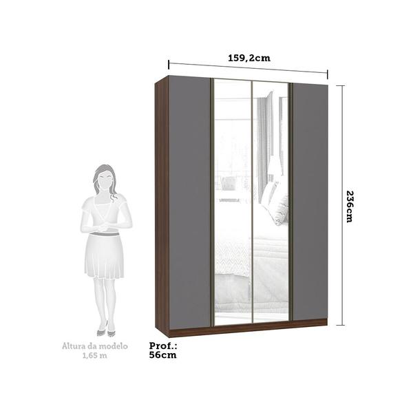 Imagem de Guarda Roupa 4 Portas Alumínio Inox com Espelho 3 Gavetas 159 cm Prime Luciane Móveis