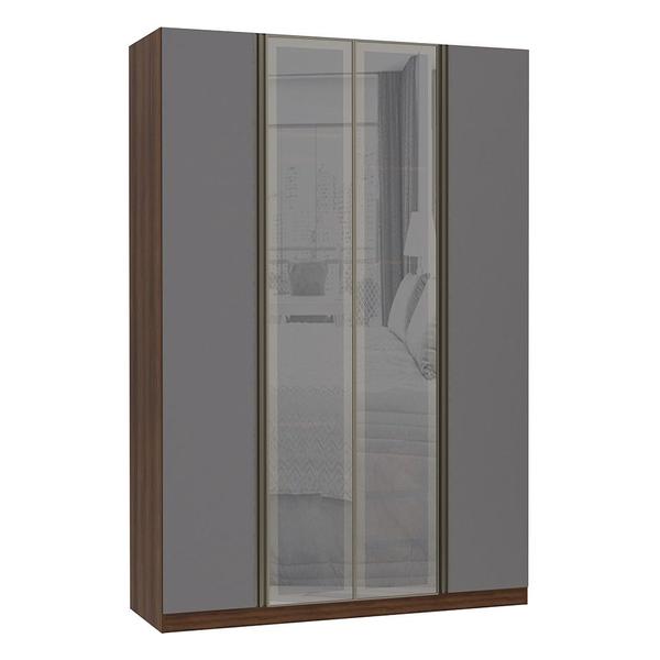 Imagem de Guarda Roupa 4 Portas Alumínio Inox com Vidro Reflecta Prata 3 Gavetas 159 cm Prime Luciane Móveis