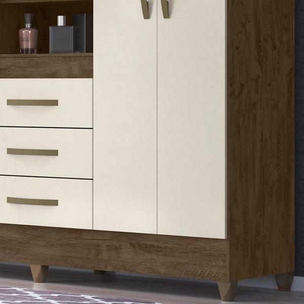 Imagem de Guarda Roupa 4 Portas Com Espelho 8313 Castanho Wood Off White Moval