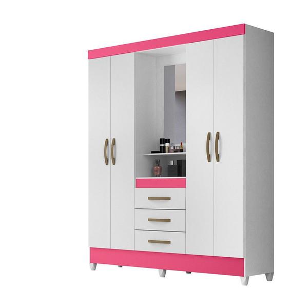 Imagem de Guarda Roupa 4 Portas com Espelho Capri Branco Rosa 831442 Moval