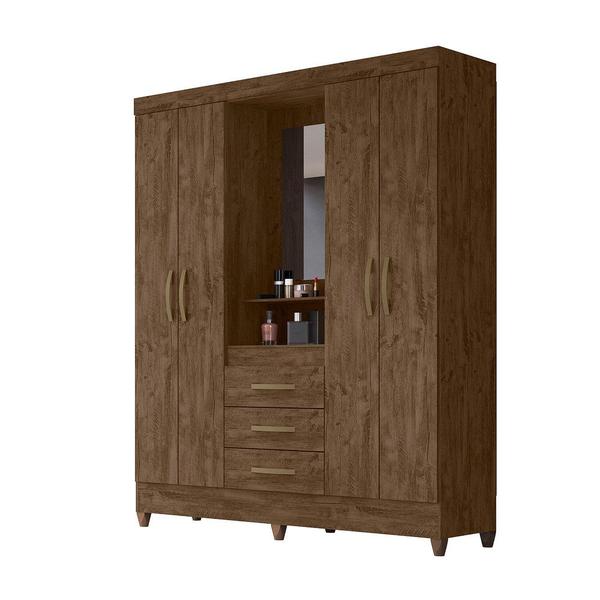 Imagem de Guarda Roupa 4 Portas com Espelho Capri Castanho Wood 831331 Moval