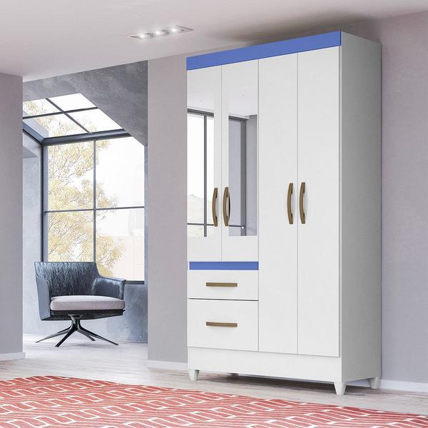 Imagem de Guarda Roupa 4 Portas com Espelho Madri Branco Rosa Azul Lilás Flex 852440 Moval