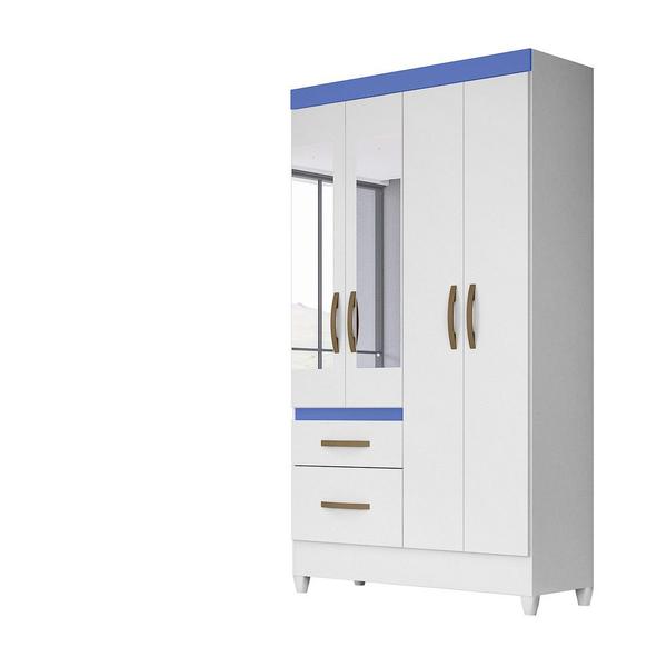 Imagem de Guarda Roupa 4 Portas com Espelho Madri Branco Rosa Azul Lilás Flex 852440 Moval