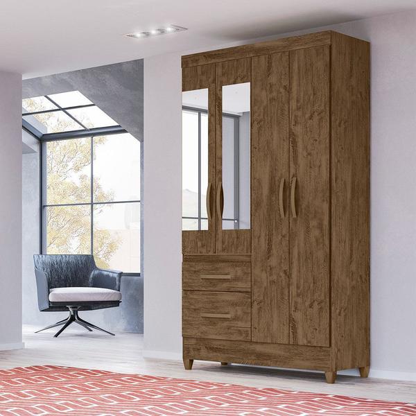 Imagem de Guarda Roupa 4 Portas com Espelho Madri Castanho Wood 852331 Moval