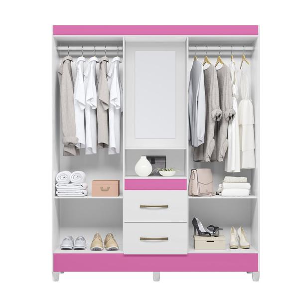 Imagem de Guarda Roupa 4 Portas com Espelho Niterói Branco Rosa Flex 983440 Moval