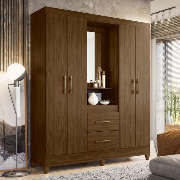 Imagem de Guarda Roupa 4 Portas com Espelho Niterói Castanho Wood 983331 Moval