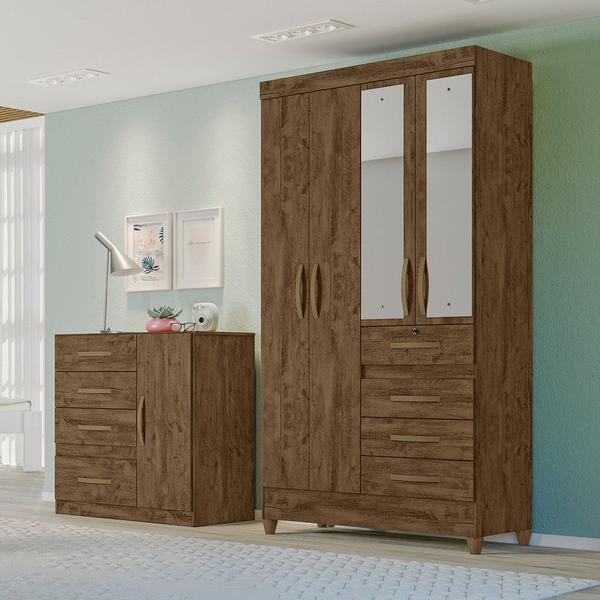 Imagem de Guarda Roupa 4 Portas com Espelho Sobral Castanho Wood 870331 Moval