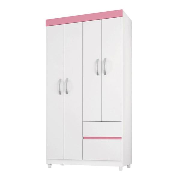 Imagem de Guarda Roupa 4 Portas com Pés Lótus Branco Rosa Flex 42060 Demóbile