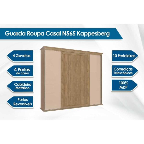 Imagem de Guarda Roupa 4 Portas de Correr e 4 Gavetas N565 Nogueira/Verde Oliva - Kappesberg