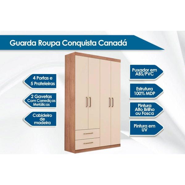 Imagem de Guarda Roupa 4 Portas e 2 Gavetas Canadá Preto Fosco - Conquista