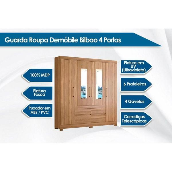 Imagem de Guarda Roupa 4 Portas  e 4 Gavetas c/ Espelhos Bilbao Amêndola/Off White - Demóbile