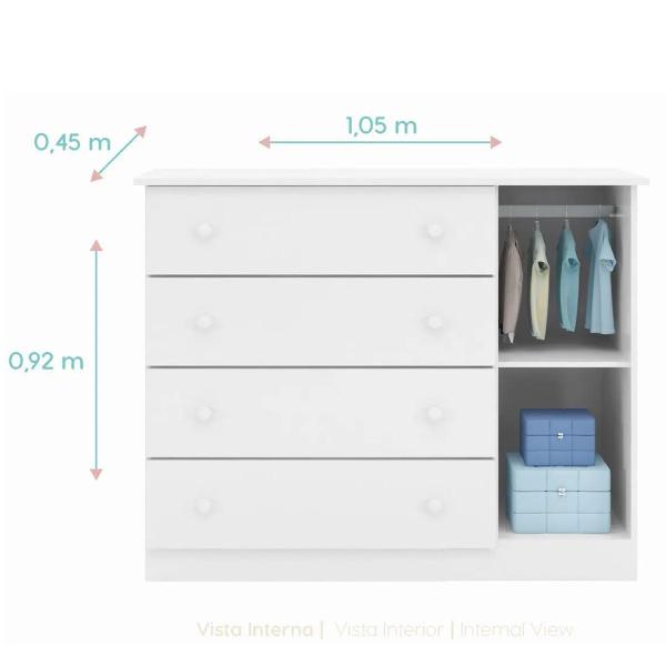 Imagem de Guarda Roupa 4 Portas e Cômoda Sapateira Mdf Moveis para Quarto Infantil Branco