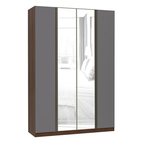 Imagem de Guarda Roupa 4 Portas Inox C/Espelho3 Gavetas 159cm Nogueira