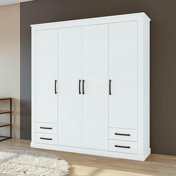 Imagem de Guarda Roupa 4 Portas Rustic e Cômoda Da Vinci Branco Brilho - Lopas