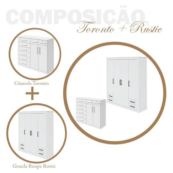 Imagem de Guarda Roupa 4 Portas Rustic e Cômoda Toronto Branco Brilho - Lopas