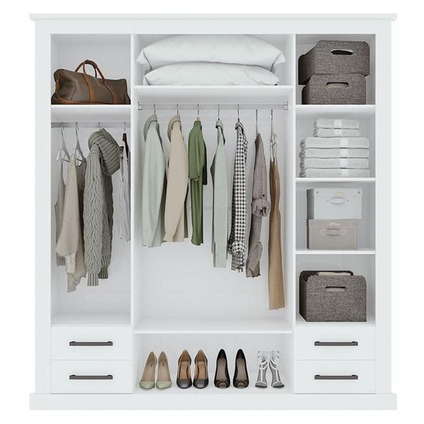 Imagem de Guarda Roupa 4 Portas Rustic e Cômoda Toronto Branco Brilho - Lopas