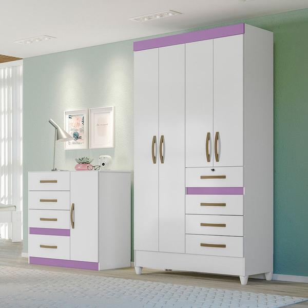 Imagem de Guarda Roupa 4 Portas Sobral Branco Rosa Lilás Azul Flex 870440 Moval