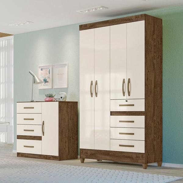 Imagem de Guarda Roupa 4 Portas Sobral Castanho Wood Off White 870030 Moval