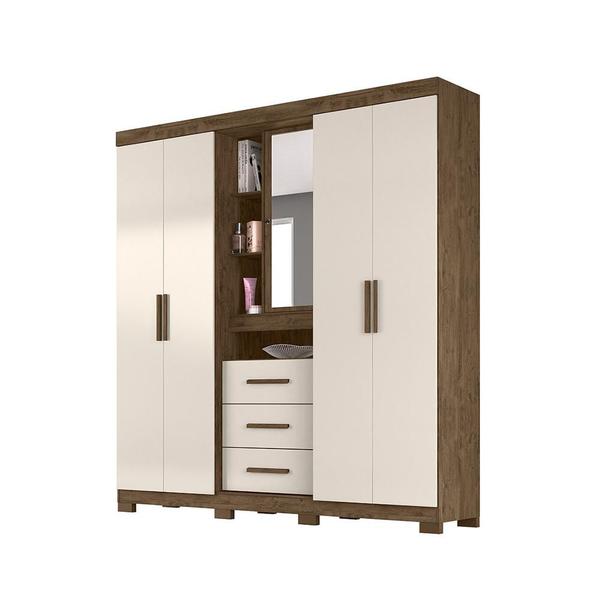 Imagem de Guarda Roupa 5 Portas Milford Com Espelho Castanho Wood Baunilha