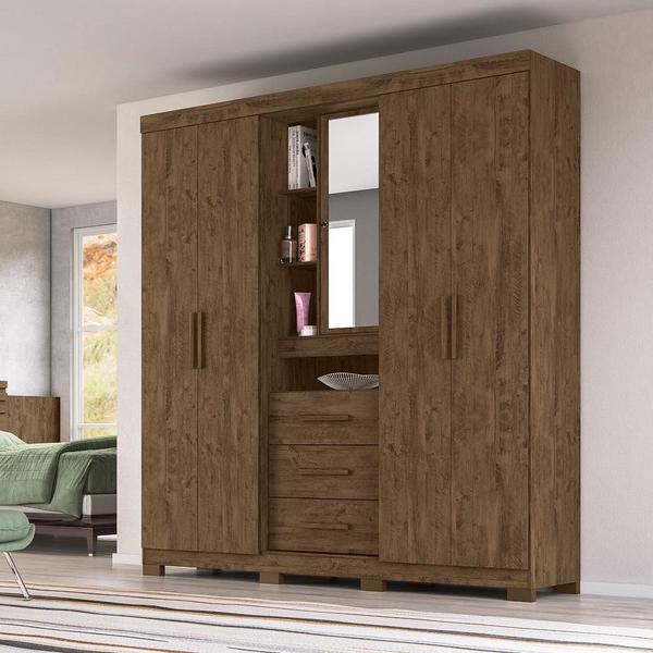 Imagem de Guarda Roupa 5 Portas Milford Com Espelho Castanho Wood