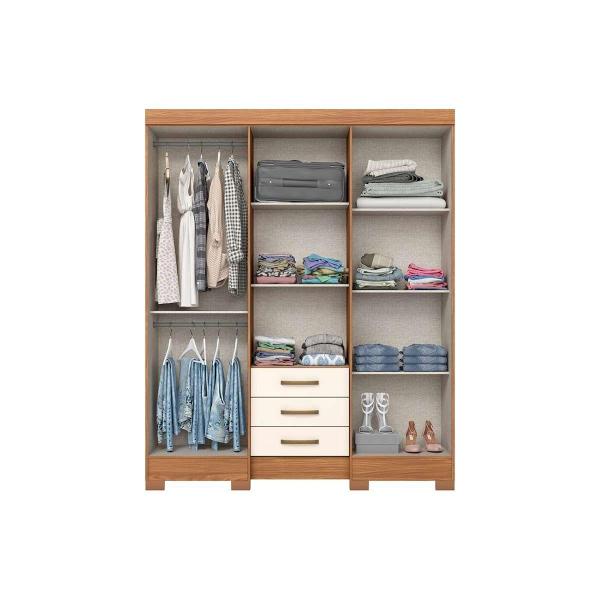 Imagem de Guarda Roupa 6 Portas (1 c/ Espelho) e 3 Gavetas Briz B23 Nature/Off White - Henn