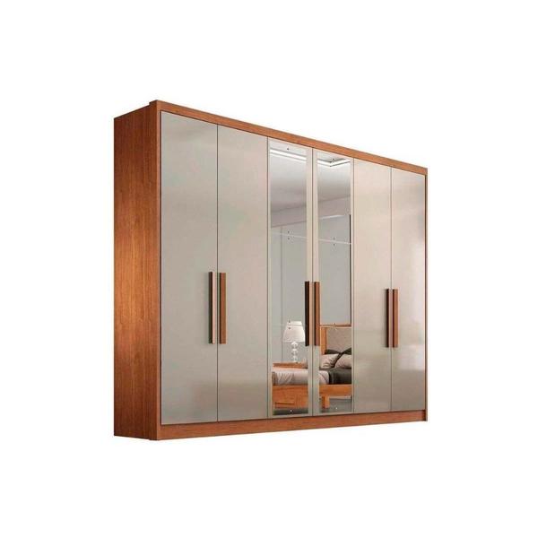 Imagem de Guarda Roupa 6 Portas (2 c/ Espelho) e 8 Gavetas Rizon/Linea Cumaru/Fendi - Novo Horizonte