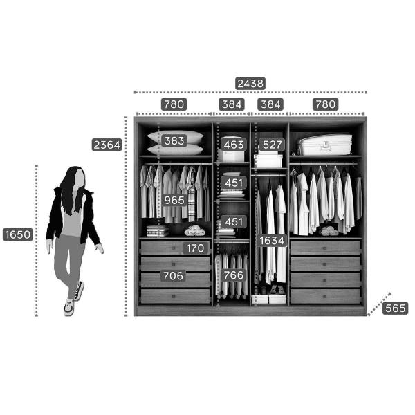 Imagem de Guarda Roupa 6 Portas (2 c/ Espelho) e 8 Gavetas Rizon/Linea Cumaru/Fendi - Novo Horizonte