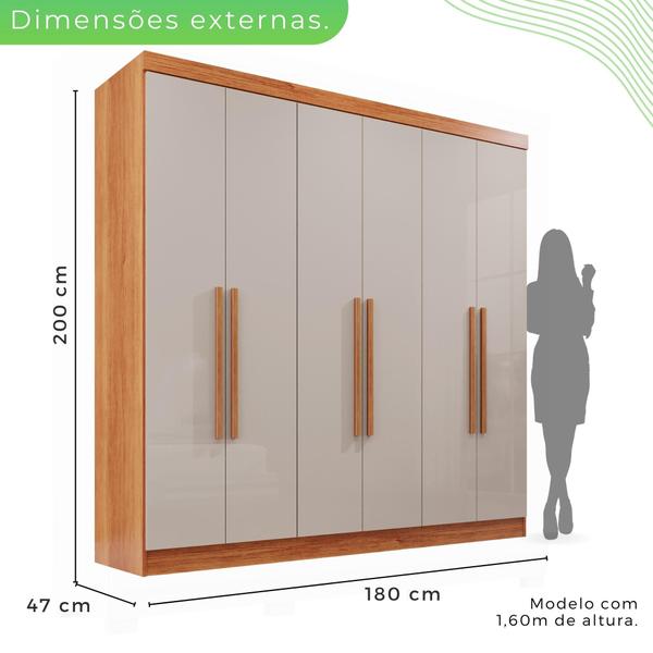 Imagem de Guarda Roupa 6 Portas 2 Gavetas MDP Cinamomo e Off