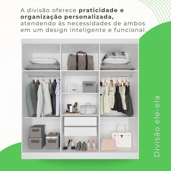 Imagem de Guarda Roupa 6 Portas 2 Gavetas MDP com Espelho Branco