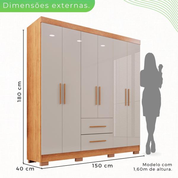 Imagem de Guarda Roupa 6 Portas 2 Gavetas MDP com Pés Cinamomo e Off