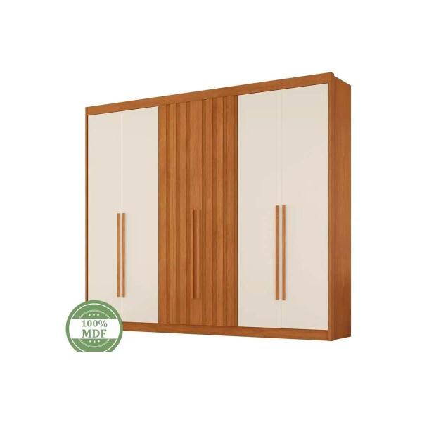 Imagem de Guarda Roupa 6 Portas (2 Ripadas) e 6 Gavetas Atenas Cinamomo/Off White - Conquista